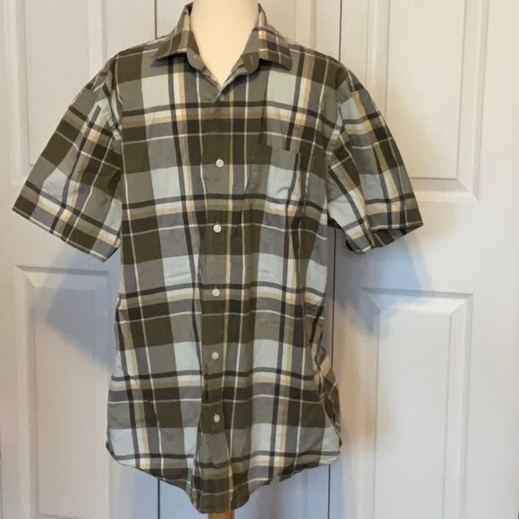Men’s Banana Republic Plaid Olive Cream Button Down Shirt XL - Picture 1 of 3